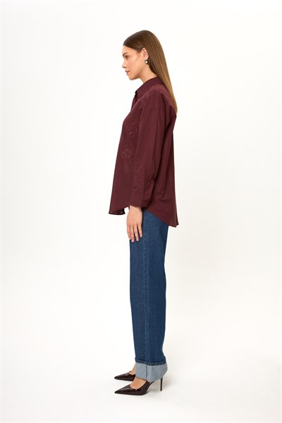 Buket Nakışlı Vual Gömlek