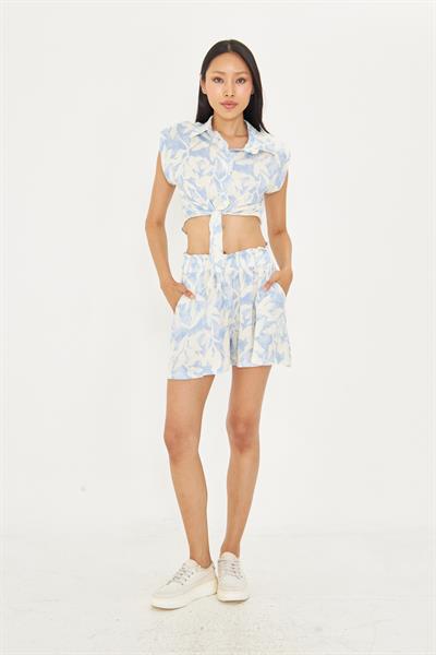 Lastikli Desenli Viskon Şort