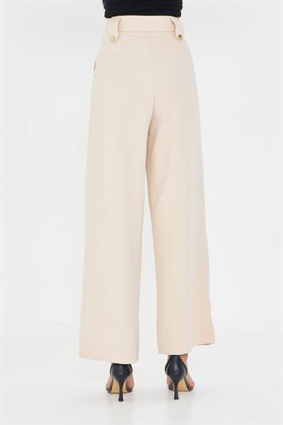 Kemeri Düğme Detaylı Atlas Pantolon - Taş