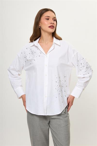 Önü ve Kolu Taşlı Poplin Gömlek 