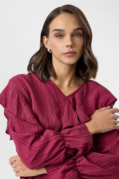 Volanlı Çizgili Bluz