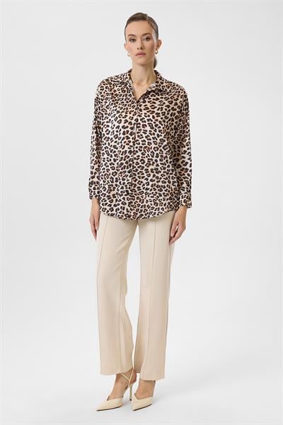 Leopar Desenli Klasik Saten Gömlek