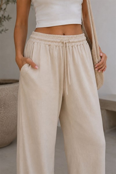 Beli Lastikli Bol Paça Pantolon