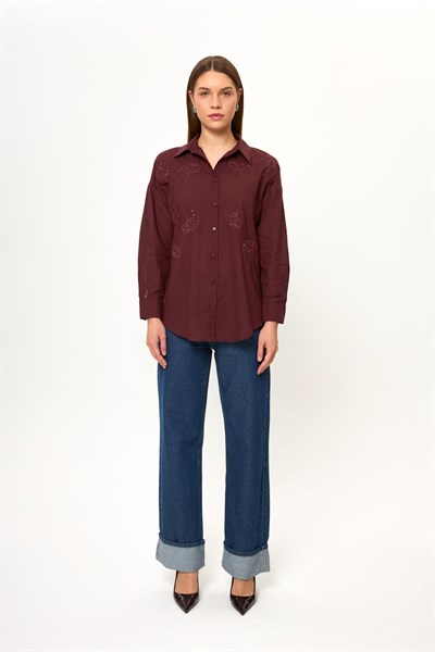 Buket Nakışlı Vual Gömlek