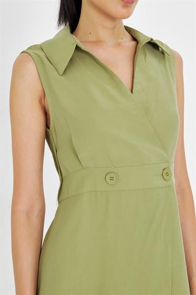 Çift Düğmeli Sıfır Kol Elbise