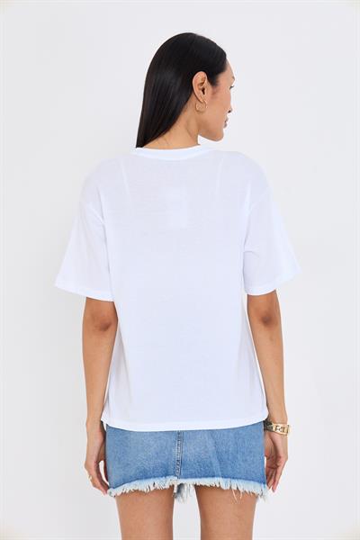 California Nakışlı Tedy Taşlı T-shirt - Siyah