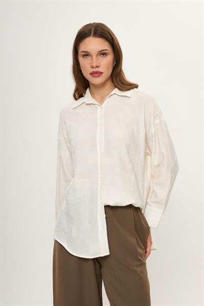 Jakarlı Keten Görünümlü Gömlek