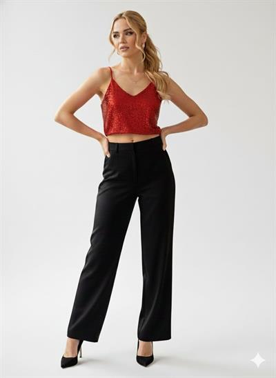 Askılı Pul Payet Bluz - Kırmızı