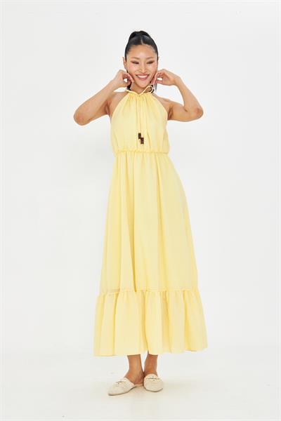 Boncuk Detaylı Askılı Elbise