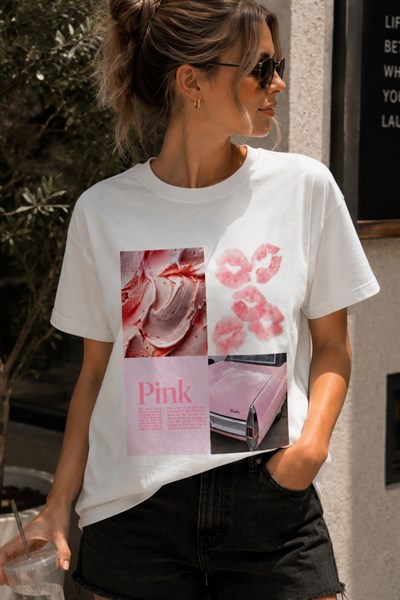 Pink Baskılı Basic Tişört