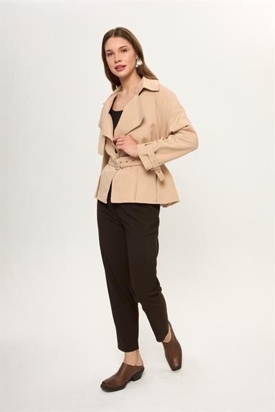 Pileli Kısa Trençkot