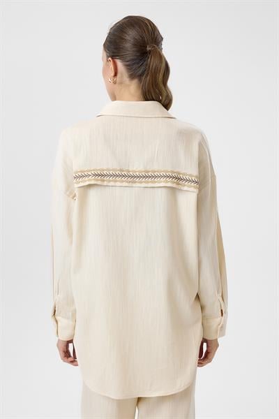 Nakışlı Keten Karışımlı Gömlek