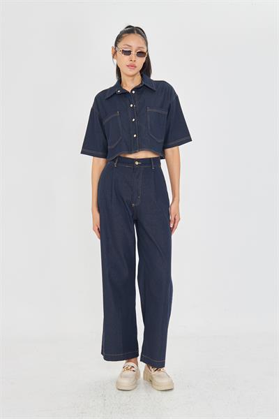 Cepli Kısa Kollu Denim Gömlek 