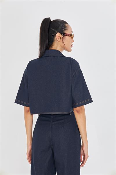 Cepli Kısa Kollu Denim Gömlek 