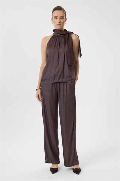 Kraşlı Saten Pantolon - Kahve