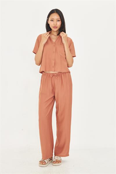 Cepli Kısa Keten Görünümlü Gömlek