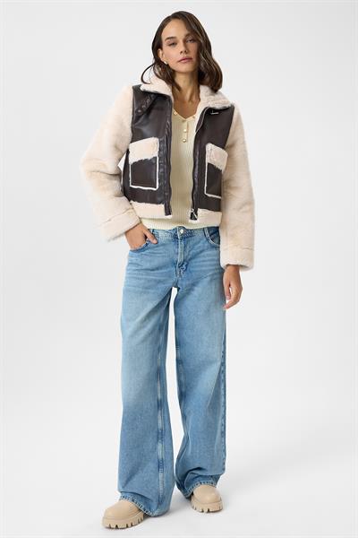 Çift Cepli Deri Peluş Mont