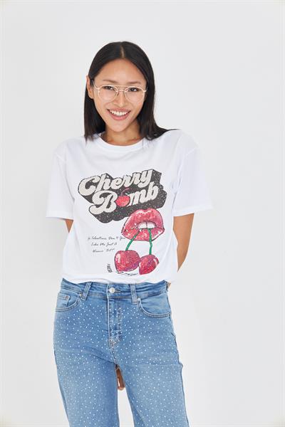 Cherry Bomb Yıkamalı T-Shirt