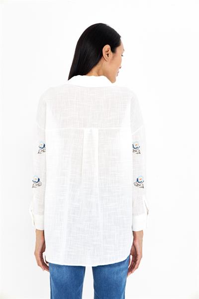 Çıtır Kanaviçe Nakışlı Keten Görünümlü Gömlek 