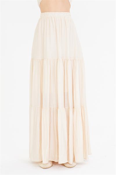 Çizgili Fırfırlı Uzun Etek 