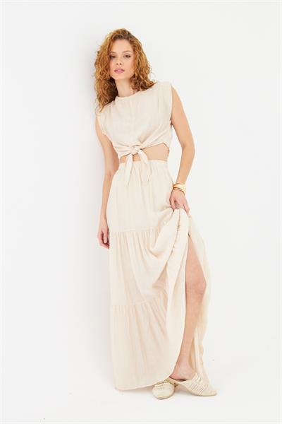 Çizgili Fırfırlı Uzun Etek 