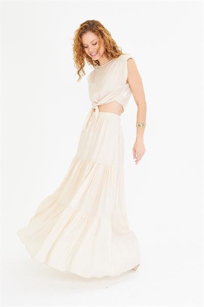 Çizgili Fırfırlı Uzun Etek 