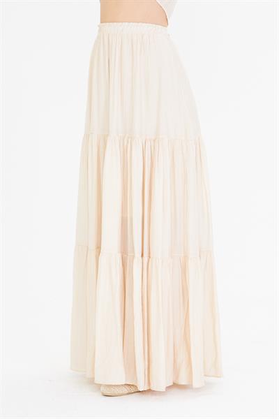 Çizgili Fırfırlı Uzun Etek 