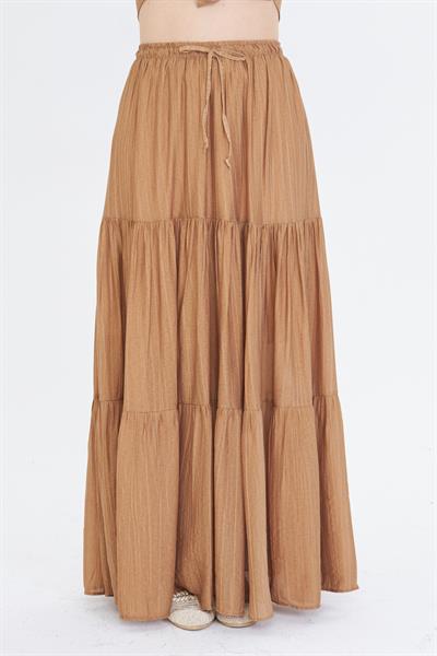 Çizgili Fırfırlı Uzun Etek