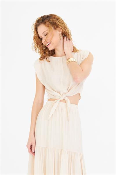 Çizgili Önü Bağlamalı Bluz 