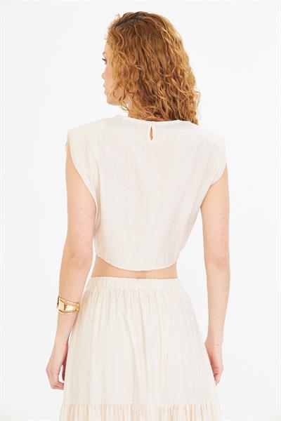 Çizgili Önü Bağlamalı Bluz 