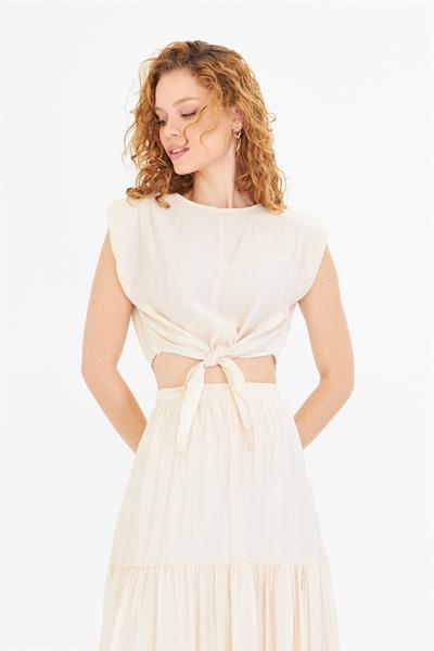 Çizgili Önü Bağlamalı Bluz 