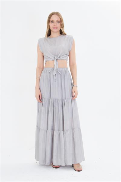 Çizgili Önü Bağlamalı Bluz 