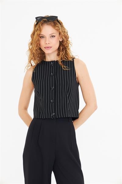 Çizgili Poliviskon Yelek 