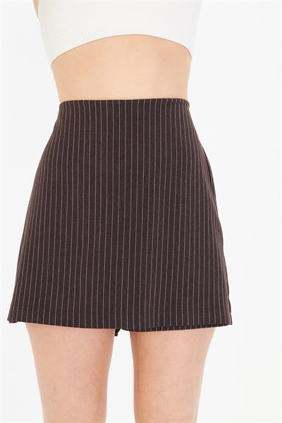 Çizgili Polivisyon Şort Etek 