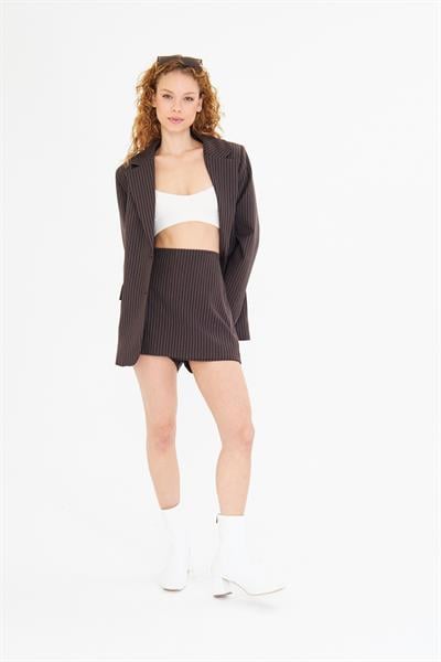 Çizgili Polivisyon Şort Etek 