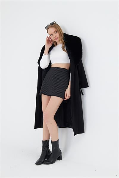 Çizgili Polivisyon Şort Etek 