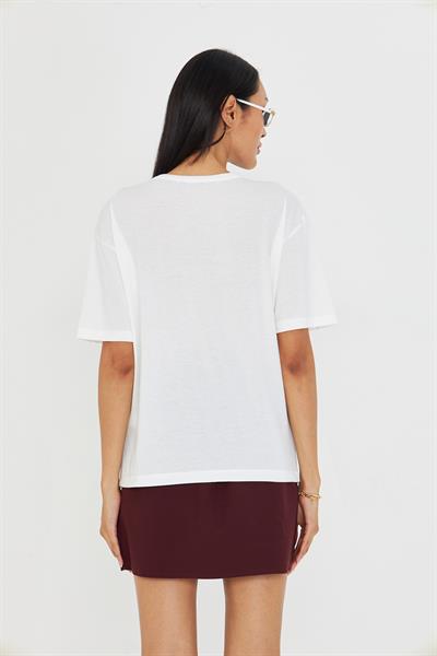 Çoklu Kalp Baskılı Taşlı T-shirt