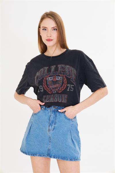 College League Yıkamalı T-Shirt