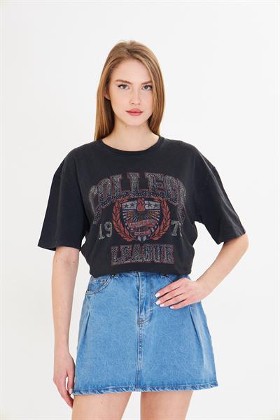 College League Yıkamalı T-Shirt