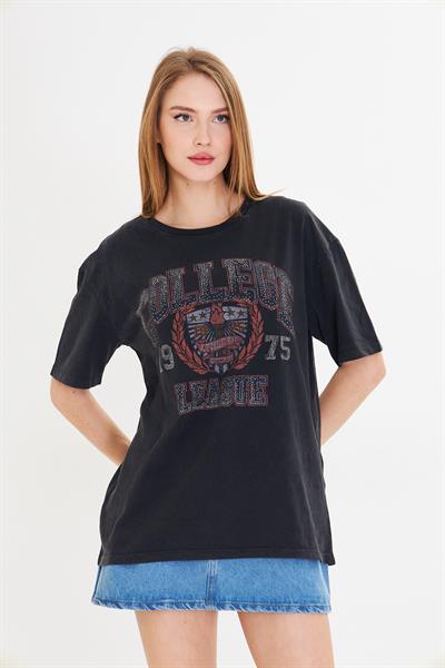 College League Yıkamalı T-Shirt