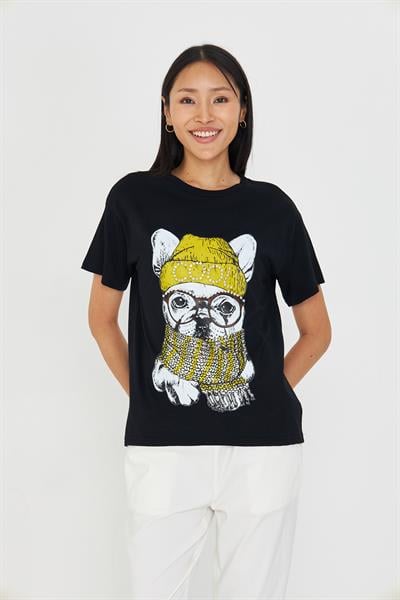 Baskılı Desen Taşlı T-shirt