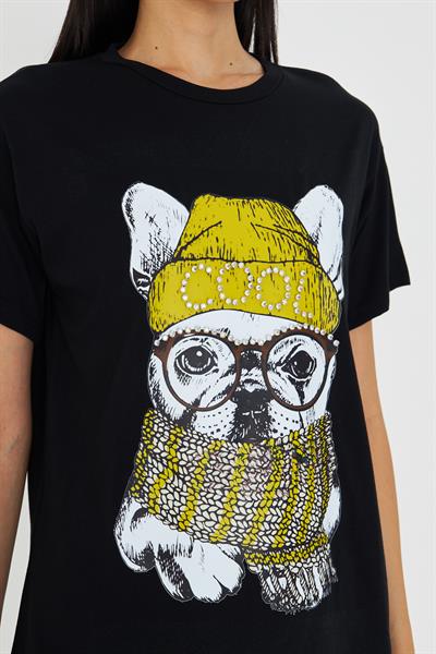 Baskılı Desen Taşlı T-shirt