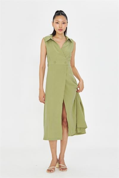 Çift Düğmeli Sıfır Kol Elbise