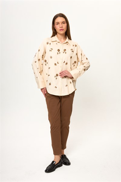 Boncuk İşlemeli Gabardin Gömlek