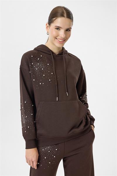 Taşlı Kapüşonlu Sweatshirt