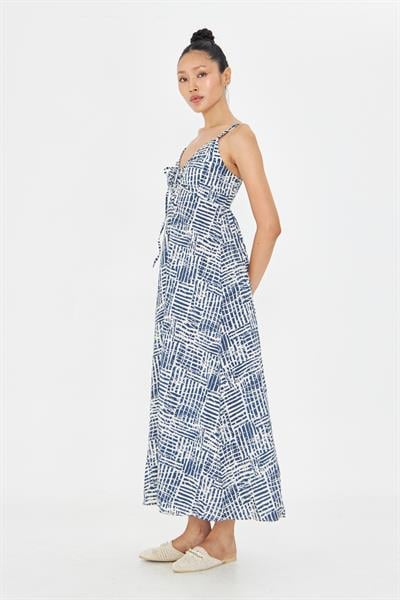 Desenli Askılı Elbise