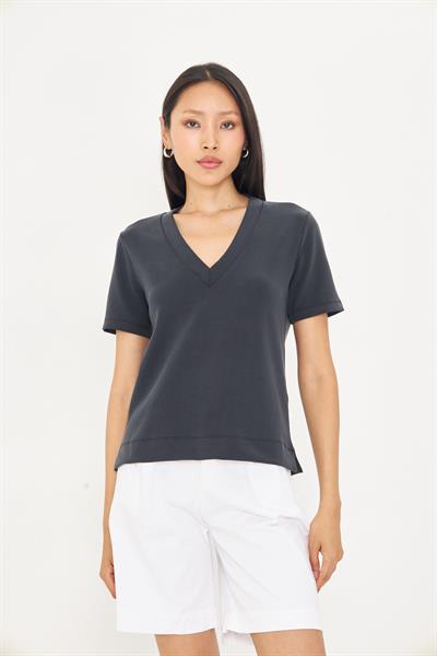 V Yaka Oversize Modal T-shirt - Siyah