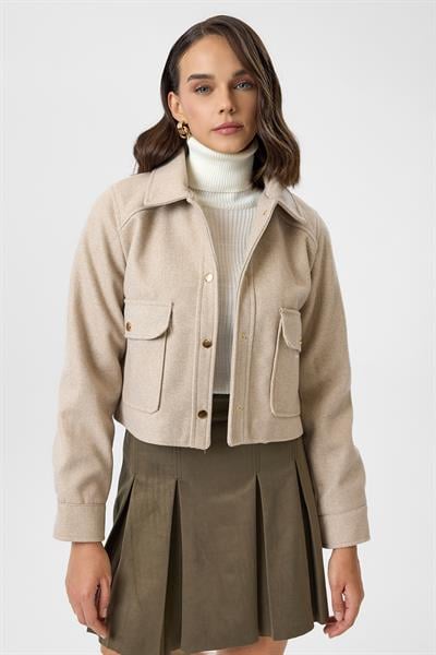 Çıtçıtlı Melanjlı Kısa Kaşe Mont