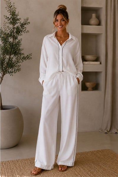 Şeritli Müslin Pantolon