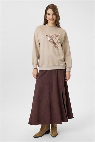 Kuş Baskılı Nakışlı Sweatshirt